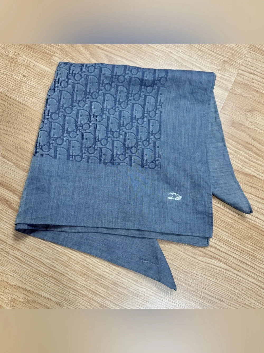 Vintage 90s Christian Dior Blue Monogram Cotton Scarf *flawed